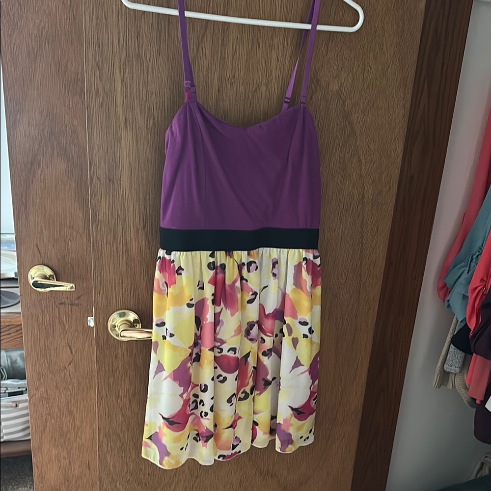 Purple and Floral Spaghetti Strap Dress